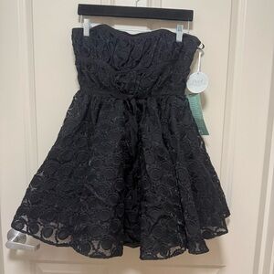 Pearl by Georgina Chapman Black Lace Strapless Mini Dress